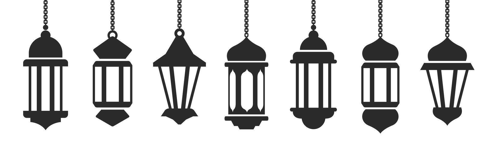 lantern hanging ornament collection silhouette design vector graphic