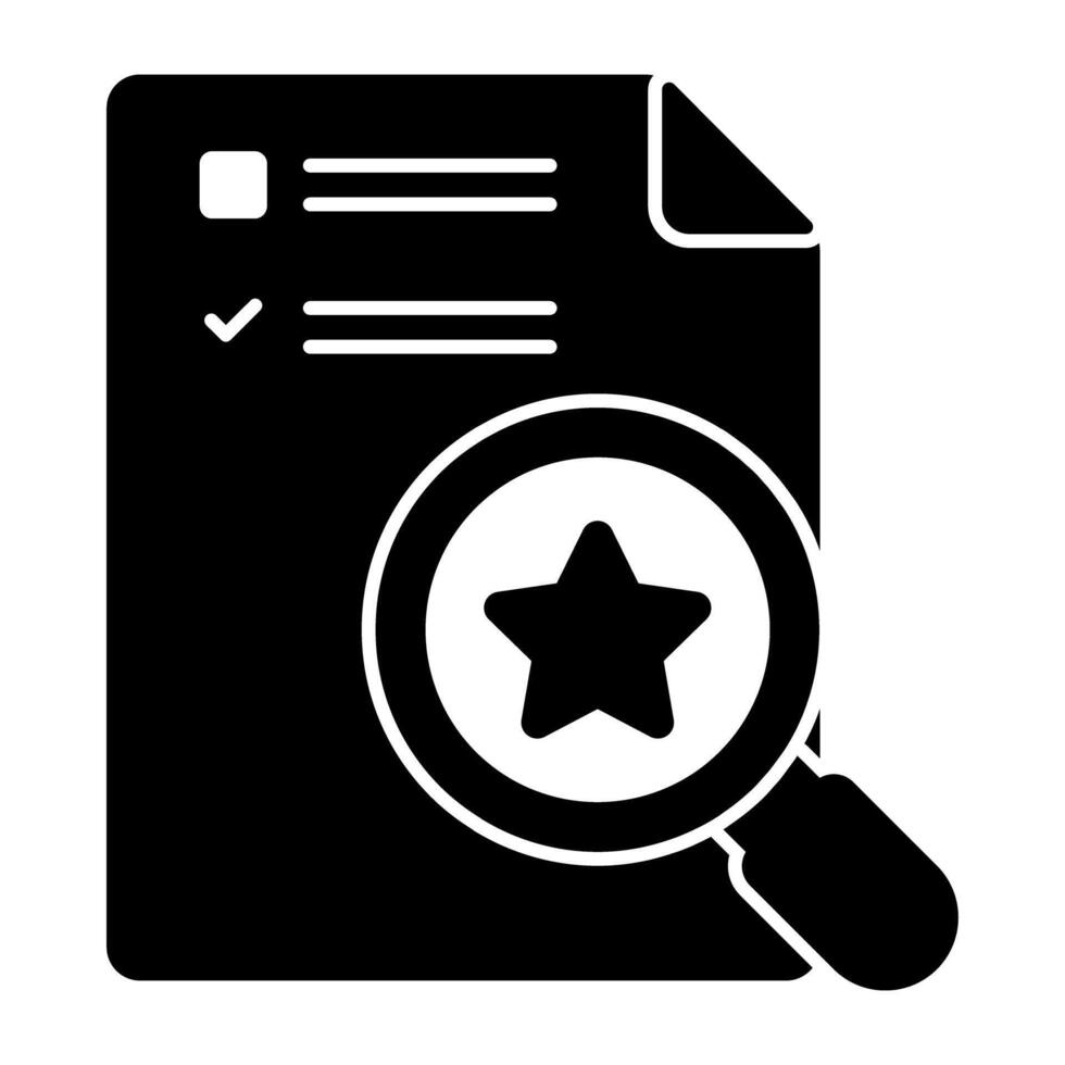 Document under magnifying glass, icon of search document vector