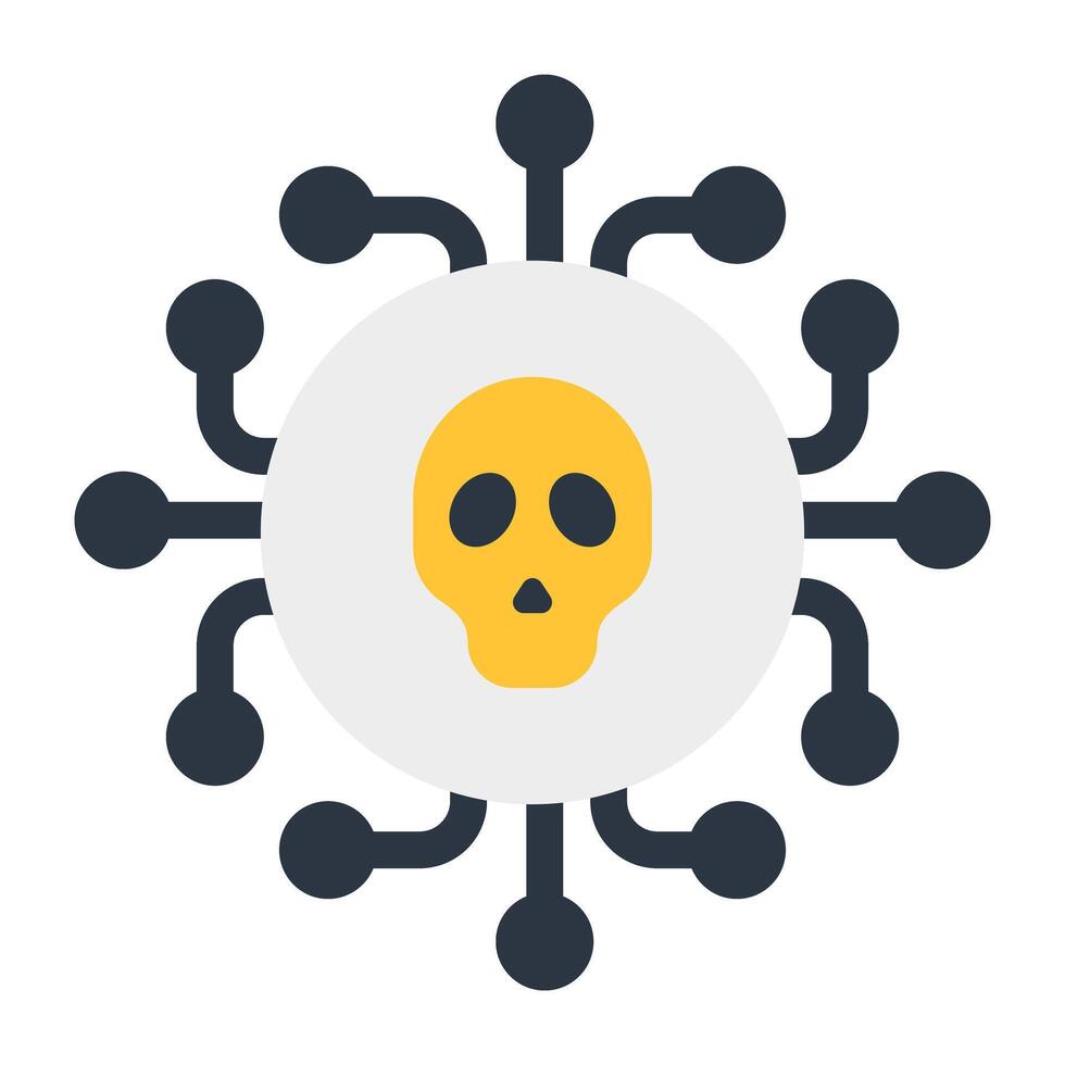 Nodes with skull, icon of network hacking vector