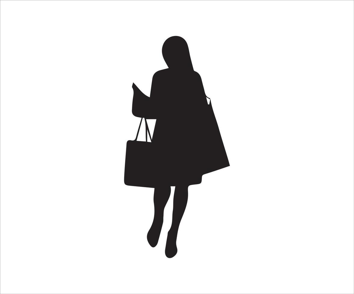 silueta de un mujer con un bolsa. vector ilustración.