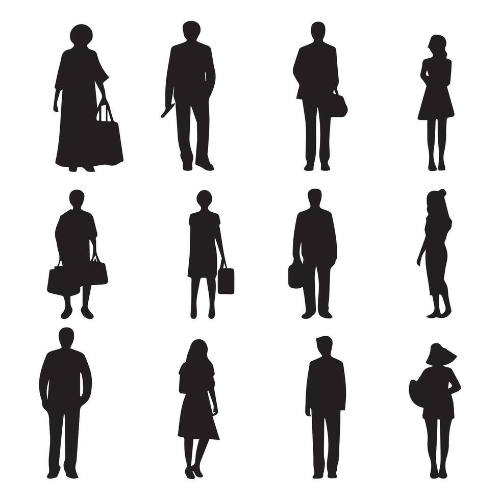 Vector set of silhouettes of people on a white background. Women and men