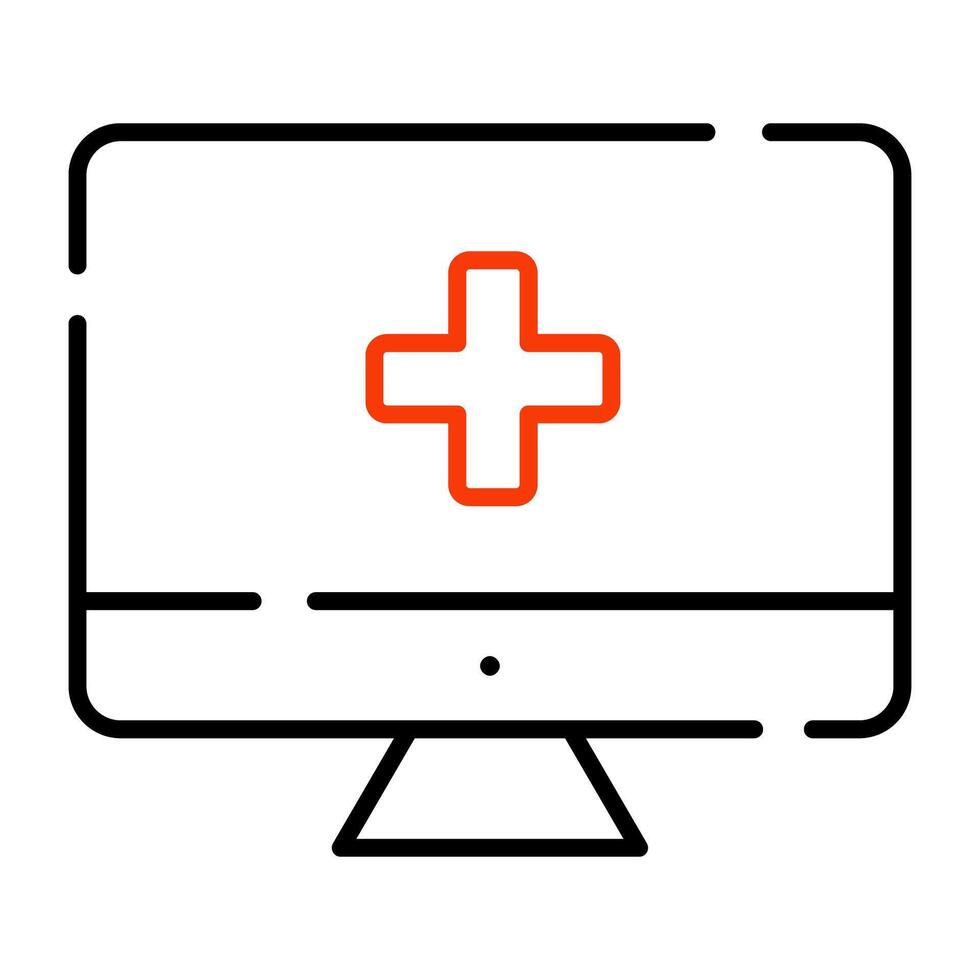 Medical sign inside monitor denoting concept of online healthcare vector