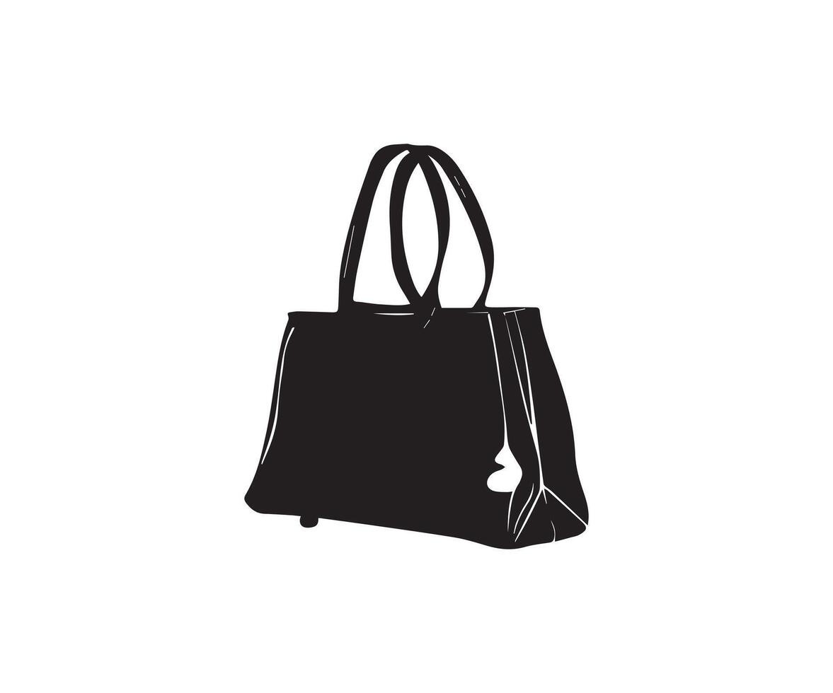 señoras bolso icono colocar. negro y blanco ilustración de mujer bolso vector