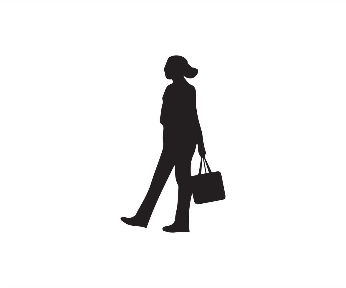 silueta de un mujer con un bolsa. vector ilustración.