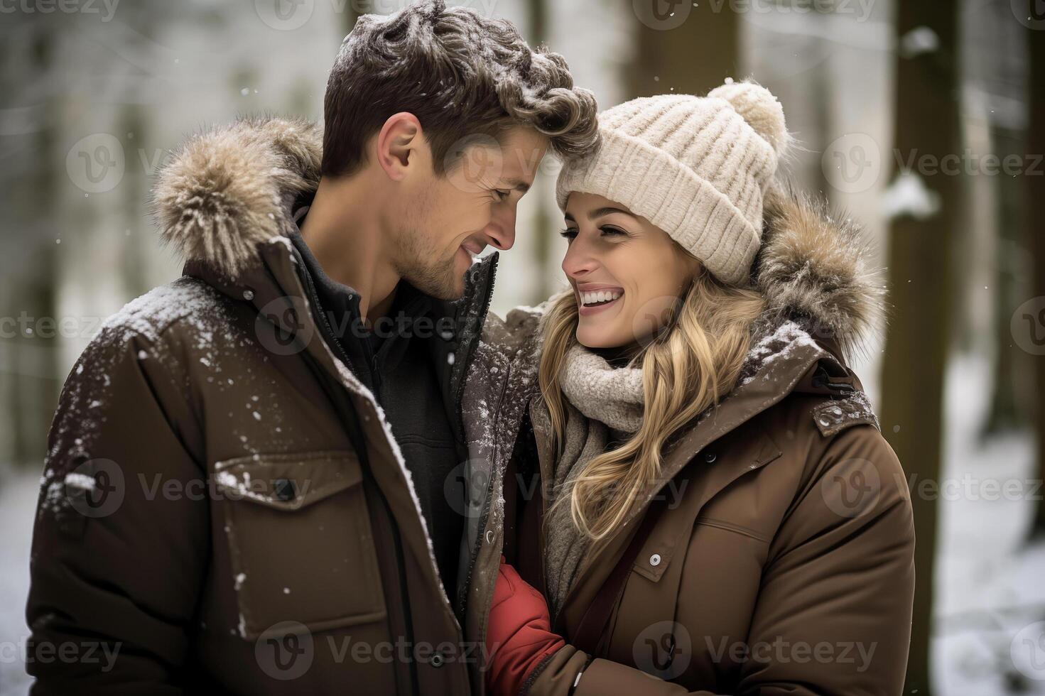 AI generated Winter Connection - Couple Sharing a Laugh photo