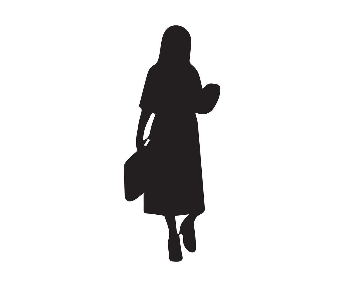 Silhouette of a woman with a bag. Vector illustration.