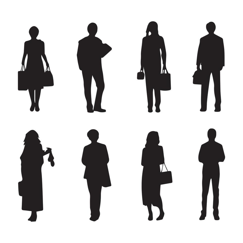 set of silhouettes of women on a white background, vector illustration