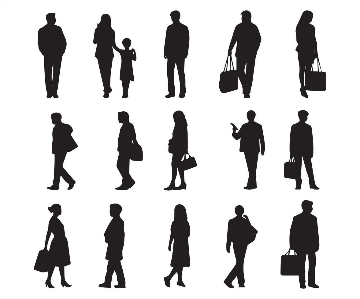 set of silhouettes of women on a white background, vector illustration