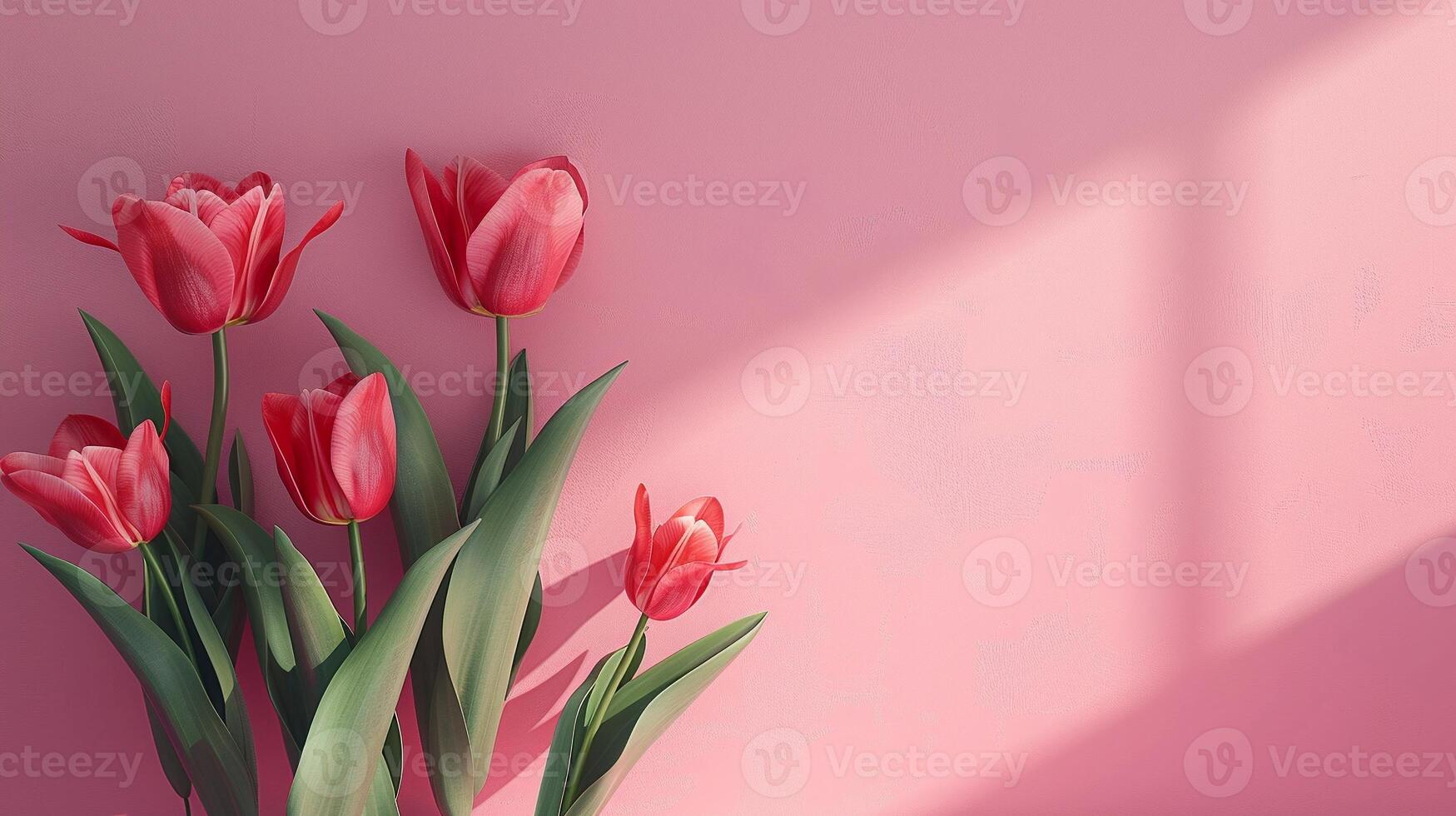 ai generado de la madre día, San Valentín día antecedentes concepto con tulipán flor, blanco saludo tarjeta. foto