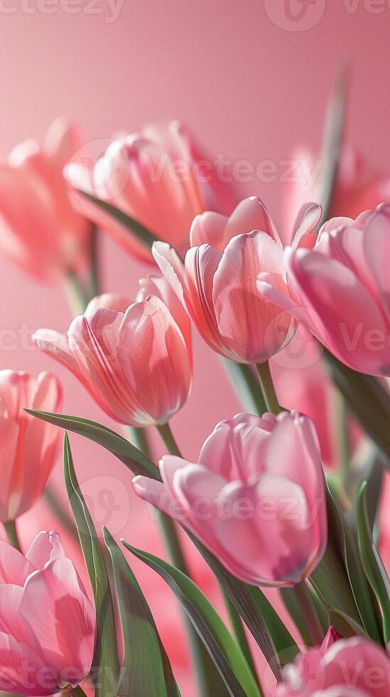 AI generated Mother's day, Valentine's Day background concept with tulip flower, blank greeting card. photo