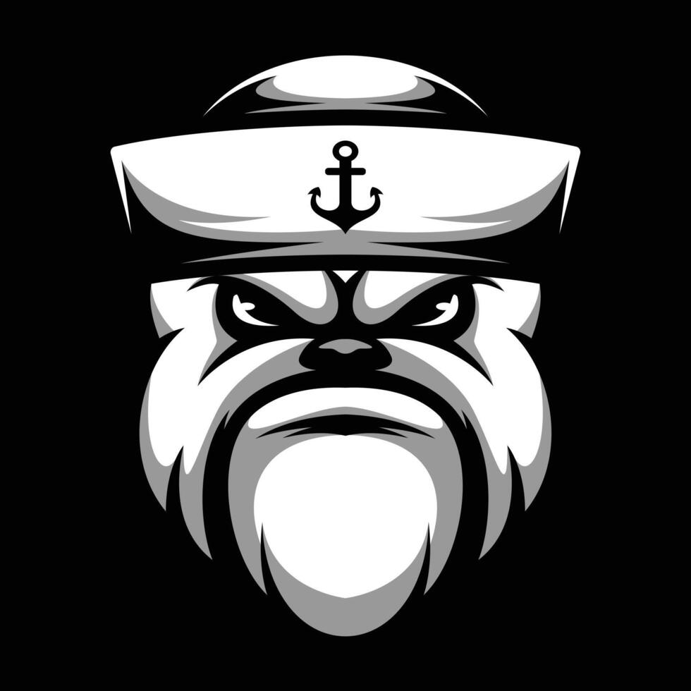 Bulldog Sailor Black and White vector