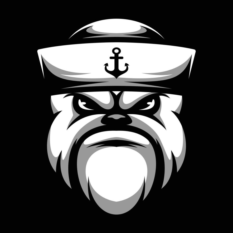 Bulldog Sailor Black and White vector