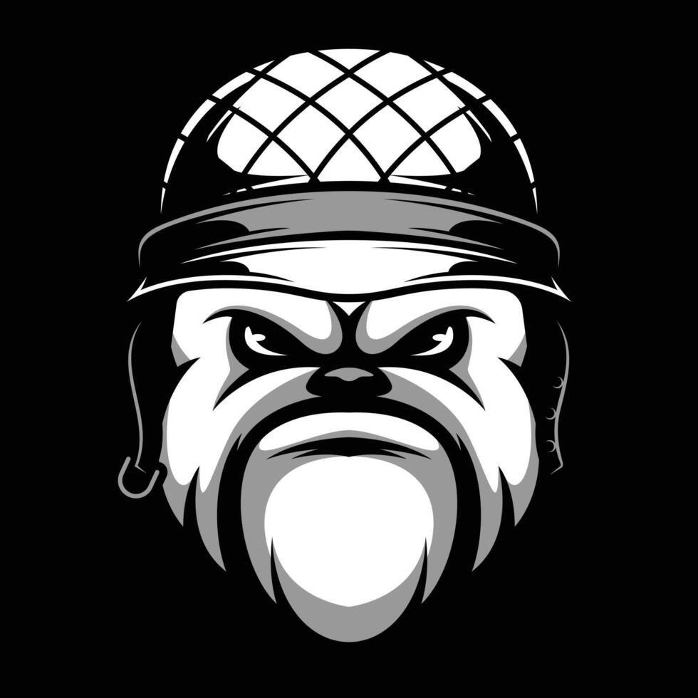 Bulldog Soldier Helmet Black and White vector