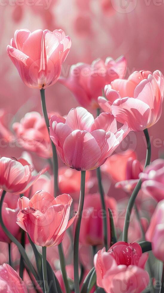 AI generated Mother's day, Valentine's Day background concept with tulip flower, blank greeting card. photo