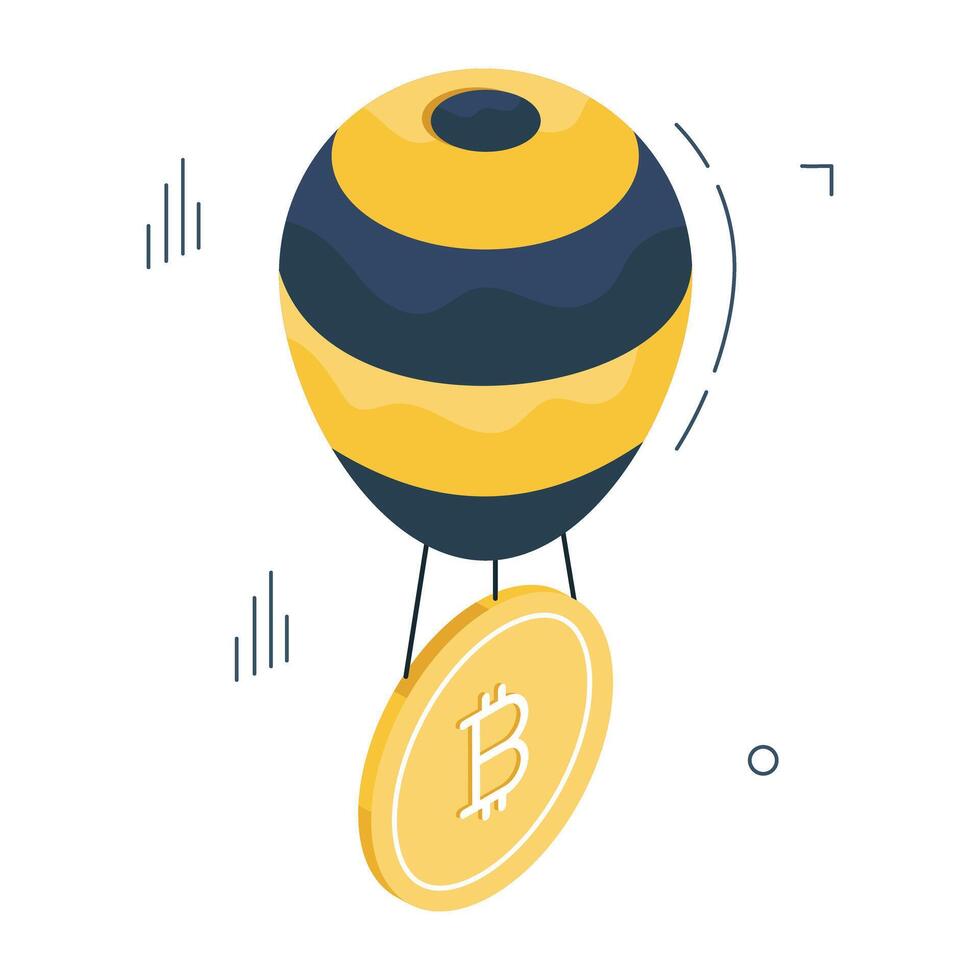 A isometric design icon of bitcoin airdrop vector