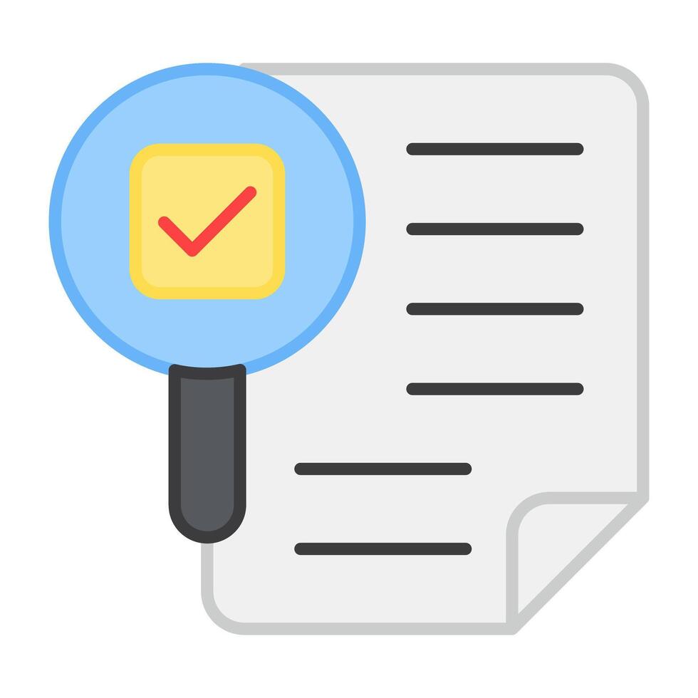 Paper under magnifying glass, icon of search paper vector
