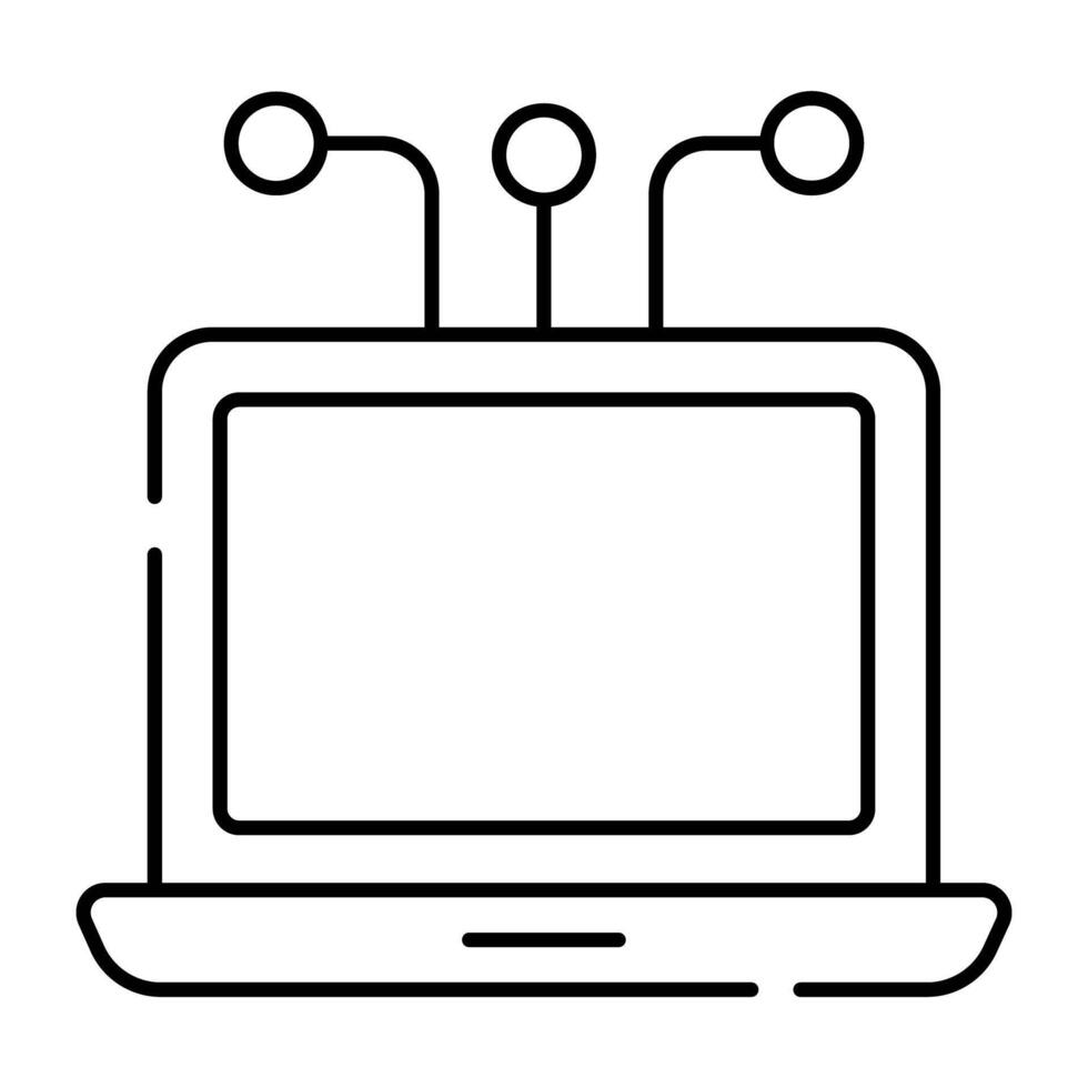 A linear design icon of laptop network vector