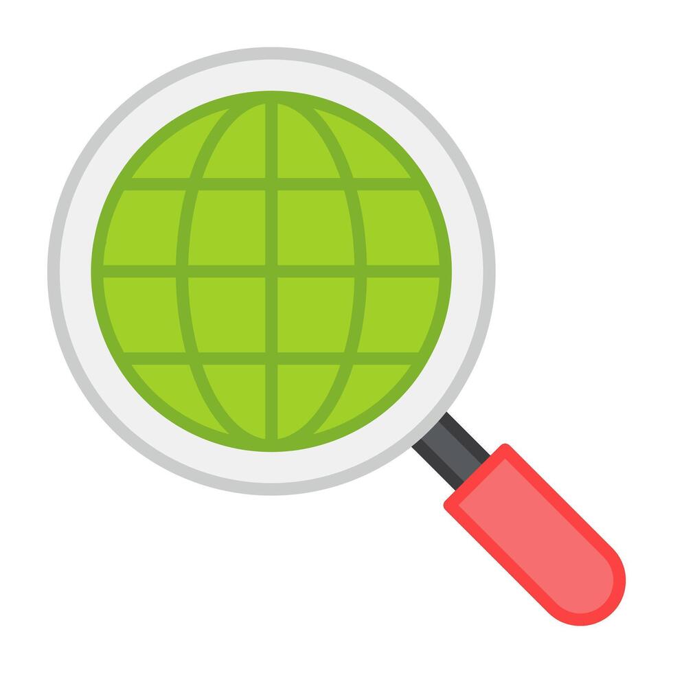 Globe under magnifying glass, flat design of search browser vector