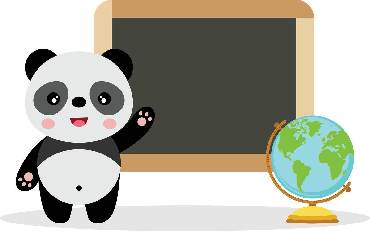 linda panda con colegio pizarra y globo vector