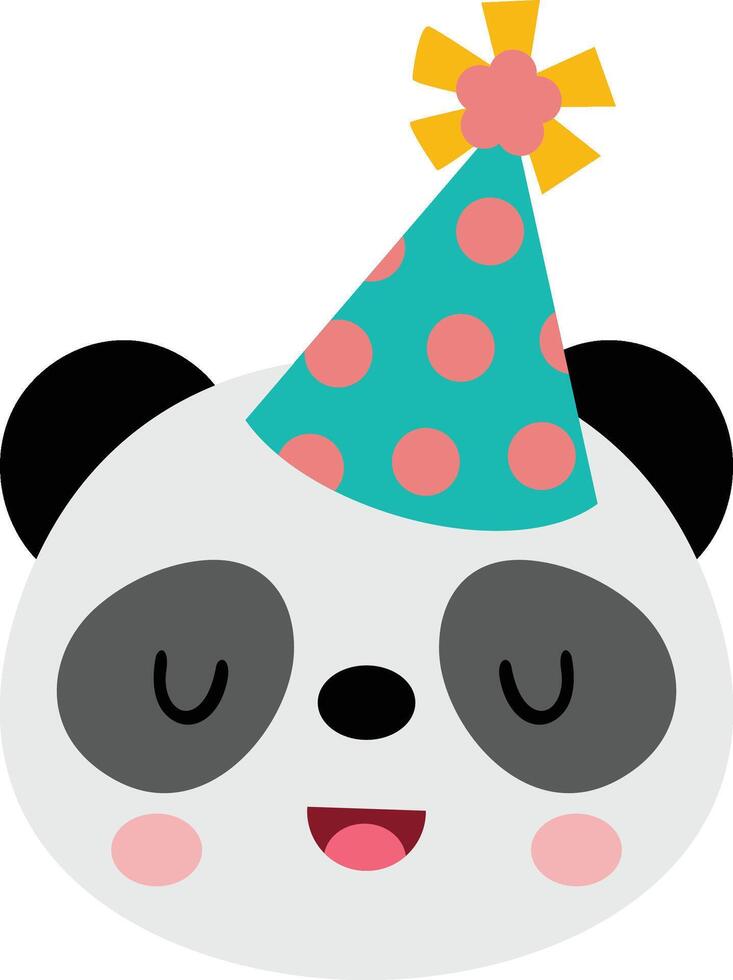 linda panda cara con cumpleaños fiesta sombrero vector