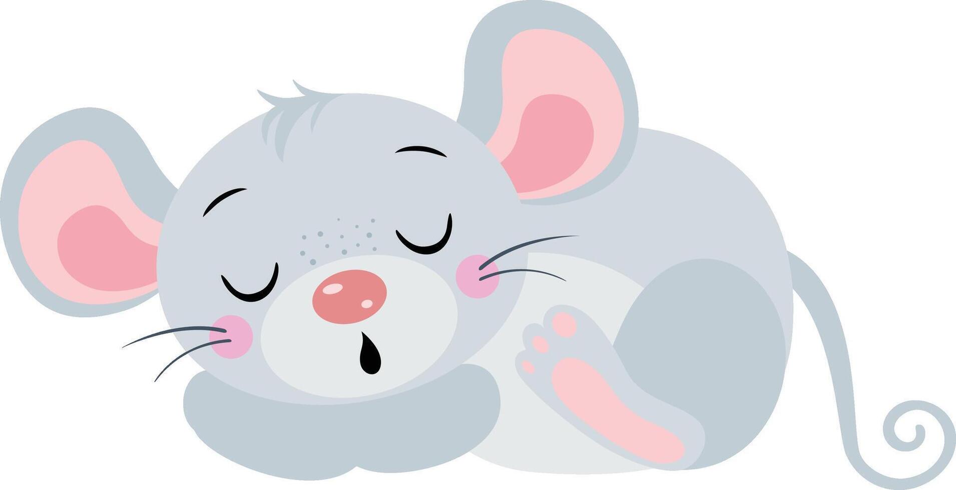 linda ratón dormido aislado en blanco vector