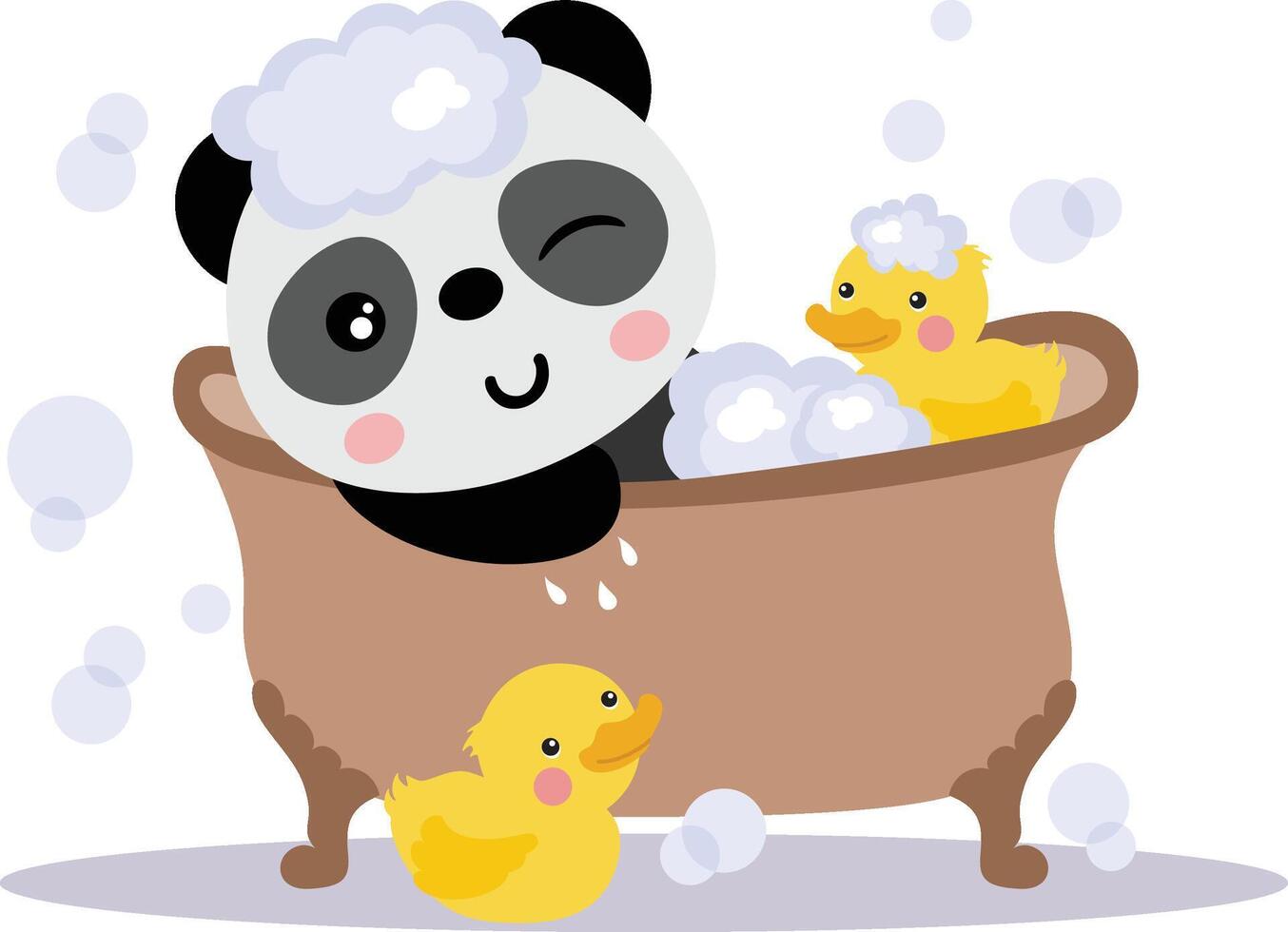 linda pequeño panda tomando un bañera vector