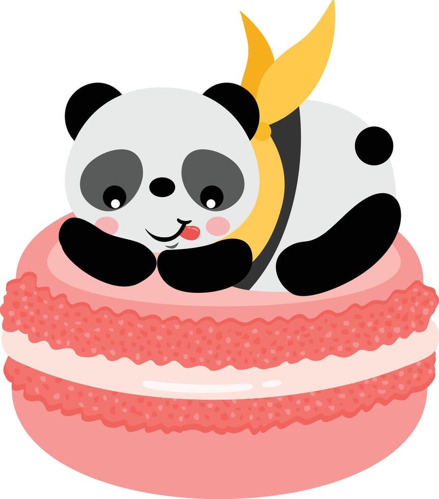Cute greedy panda on top of macaron vector