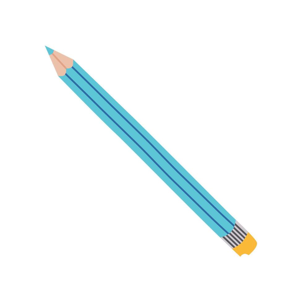 Cute hand drawn pencil with eraser in cartoon style. Long wooden pencil with rubber for drawing and writing. Back to school supply and stationery for kids, study, education. Vector clipart isolated