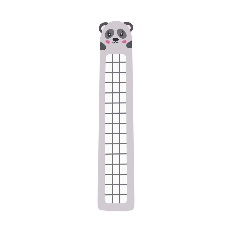 Hand drawn clipart of kawaii bookmark with face of panda for kids. Cartoon stationery for books and reading with bear head. Bookmark with cute animal. Vector colorful doodle of back to school supply.