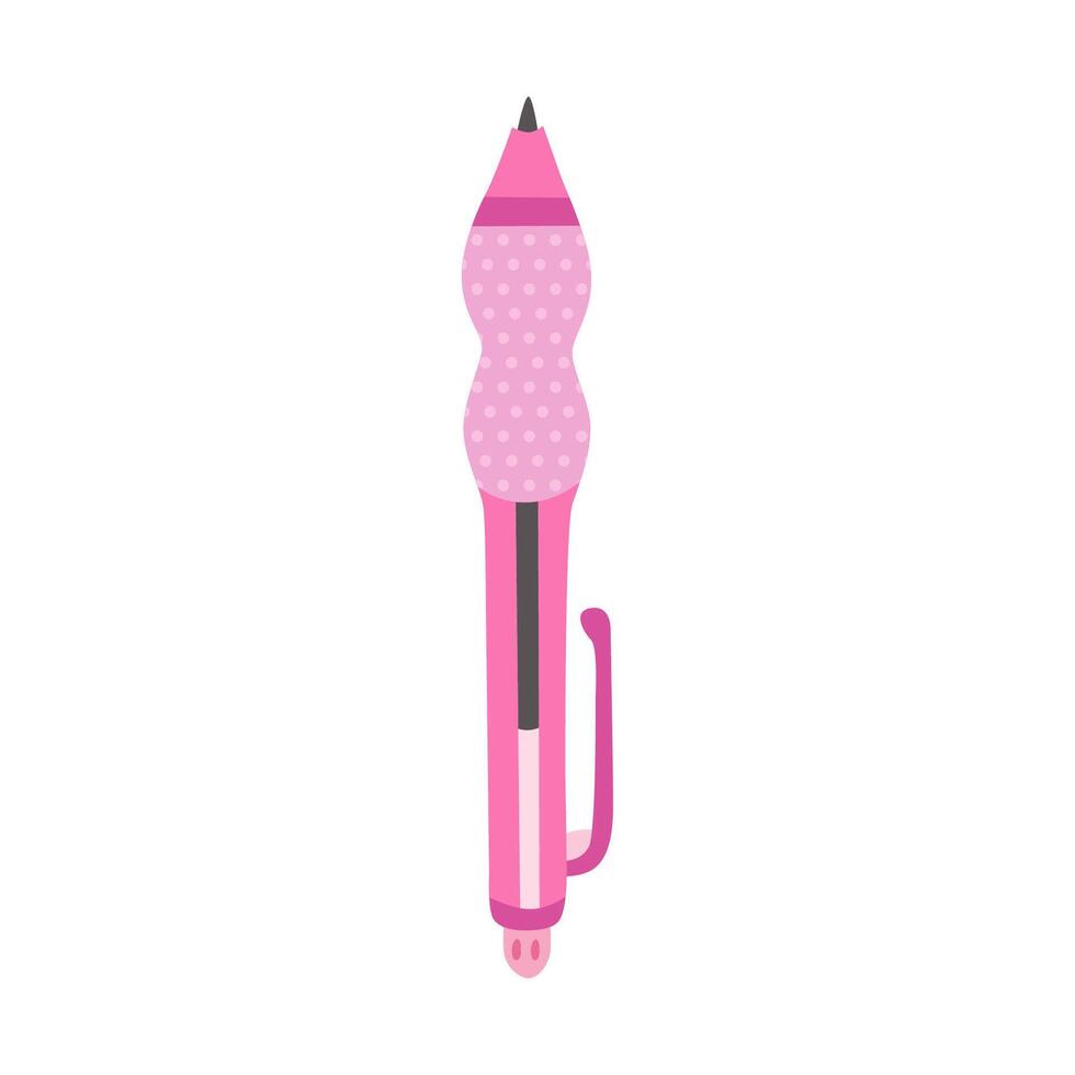 Cute hand drawn ballpoint pen with visible refill and rubberized holder in cartoon style. Ball ink pen for drawing and writing. Back to school supply and stationery for study and work. Vector clipart.