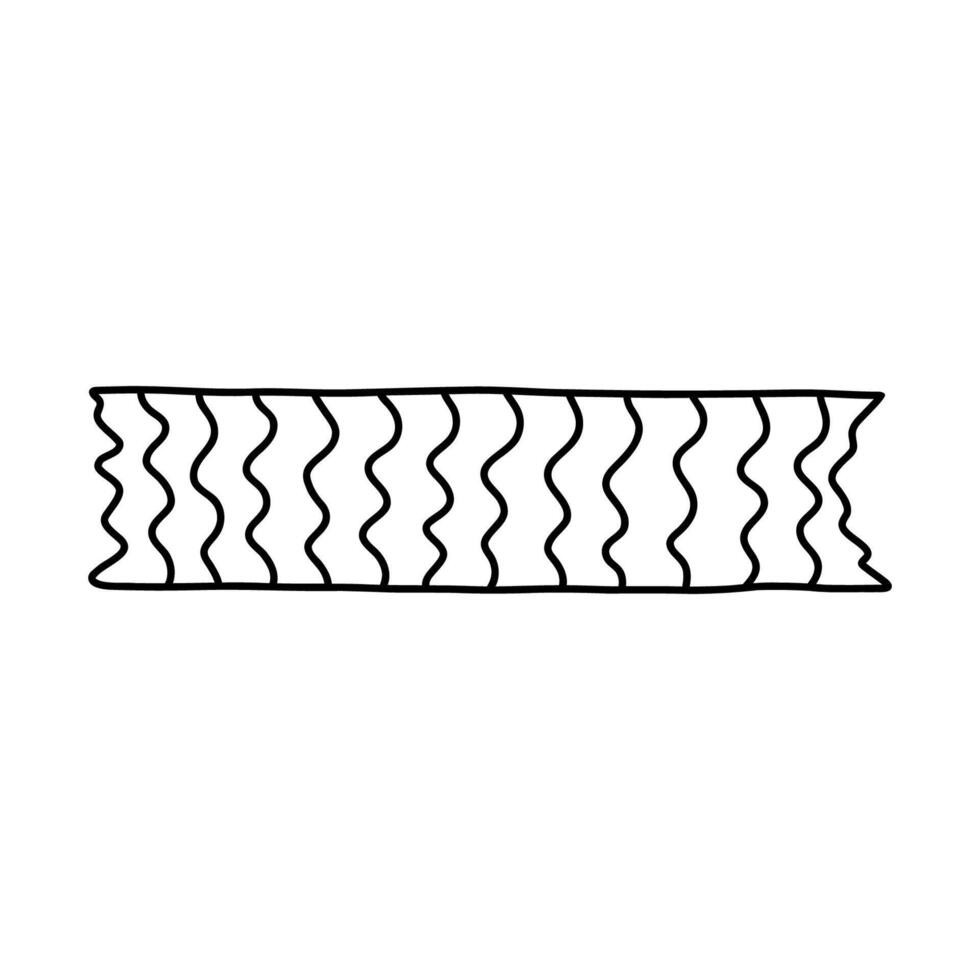 Cute doodle washi tape stripe with vertical line pattern. Adhesive tape with squiggle black and white ornament. Aesthetic decorative scotch tape with ragged edges for scrapbook, planner, notebook. vector