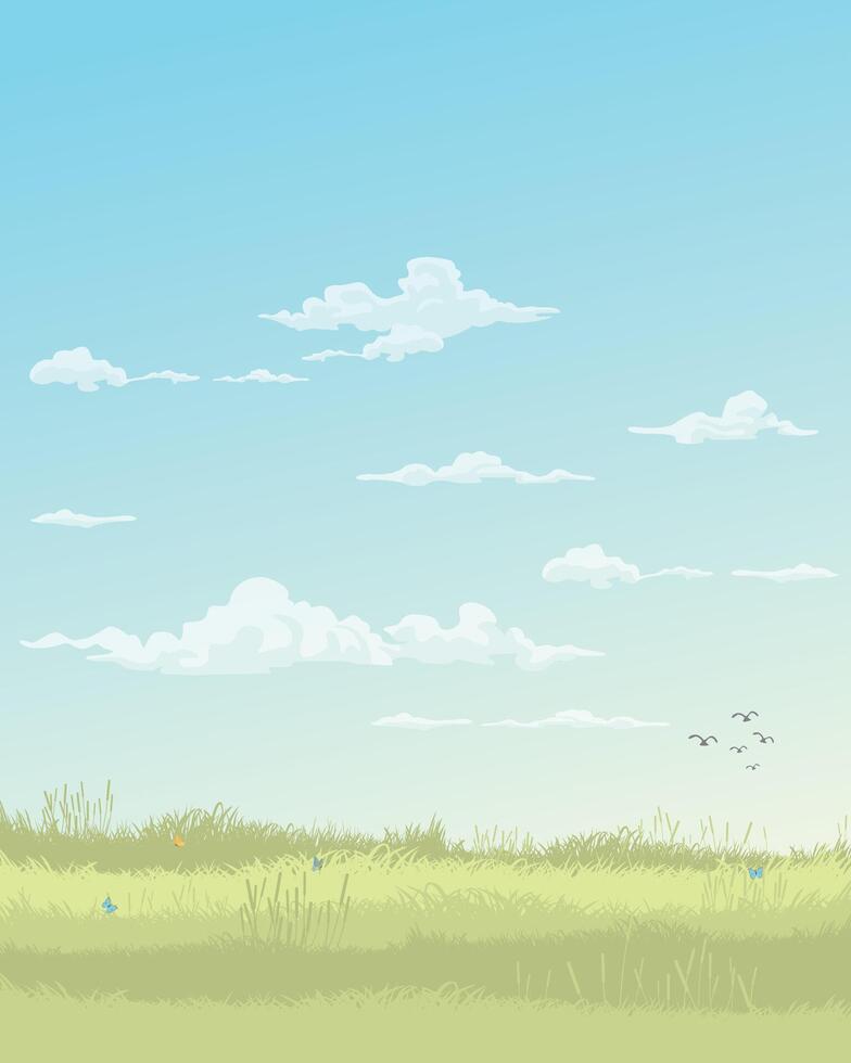 Nature landscape spring season flat design vector illustration. Pastel environment concept vertical template have blank space.