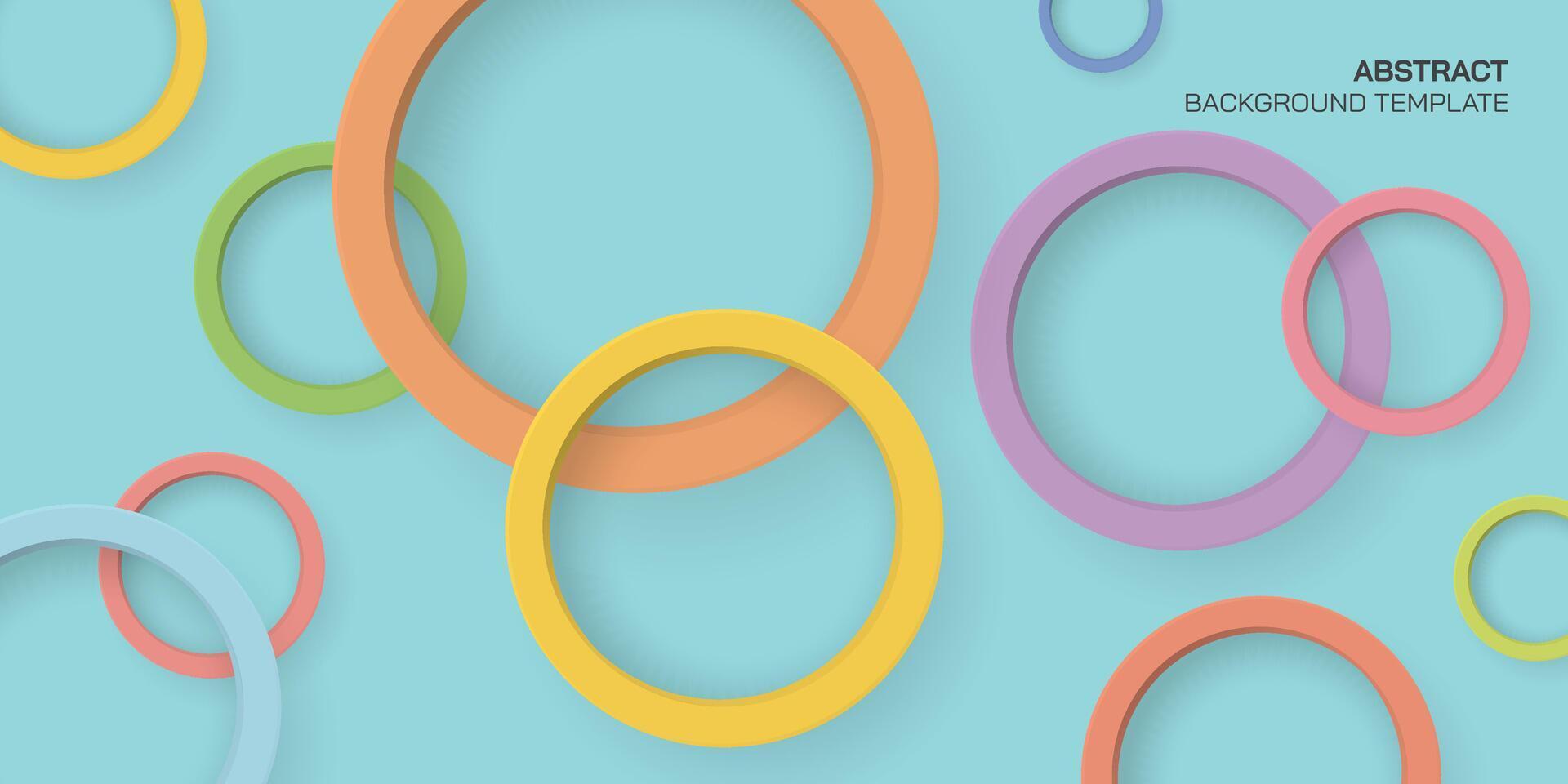 Light blue background with colorful 3D circle ring paper cut style vector illustration. Blue background with pastel circle ring.