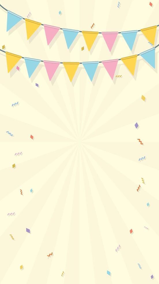 Colorful hanging flag garlands vector illustration. Party background vertical template have blank space.