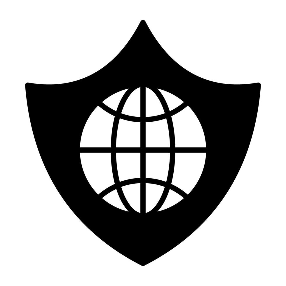 Globe inside shield, solid design of global security vector