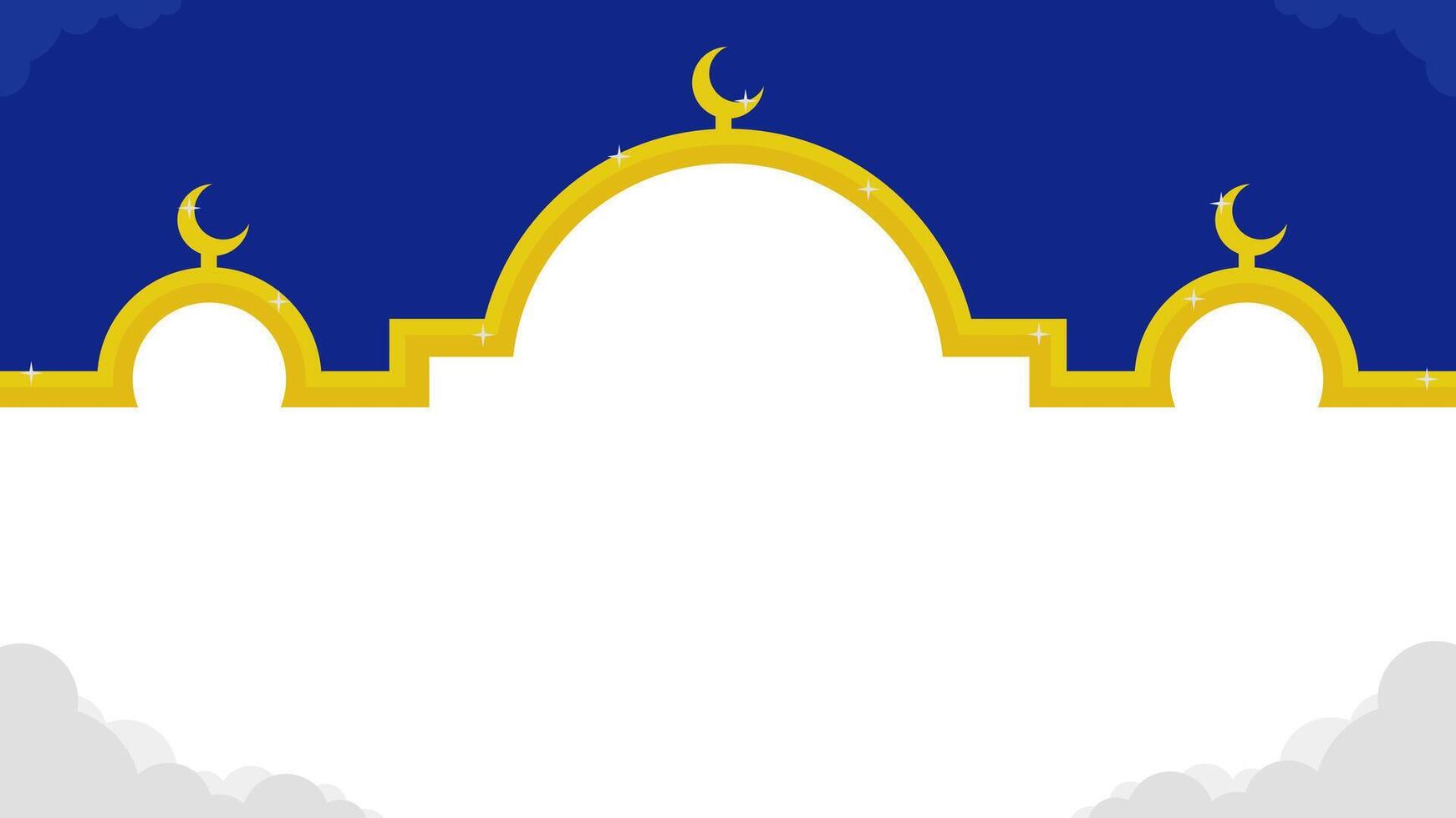 islamic blue and yellow vector template background with mosque shape and empty space for text