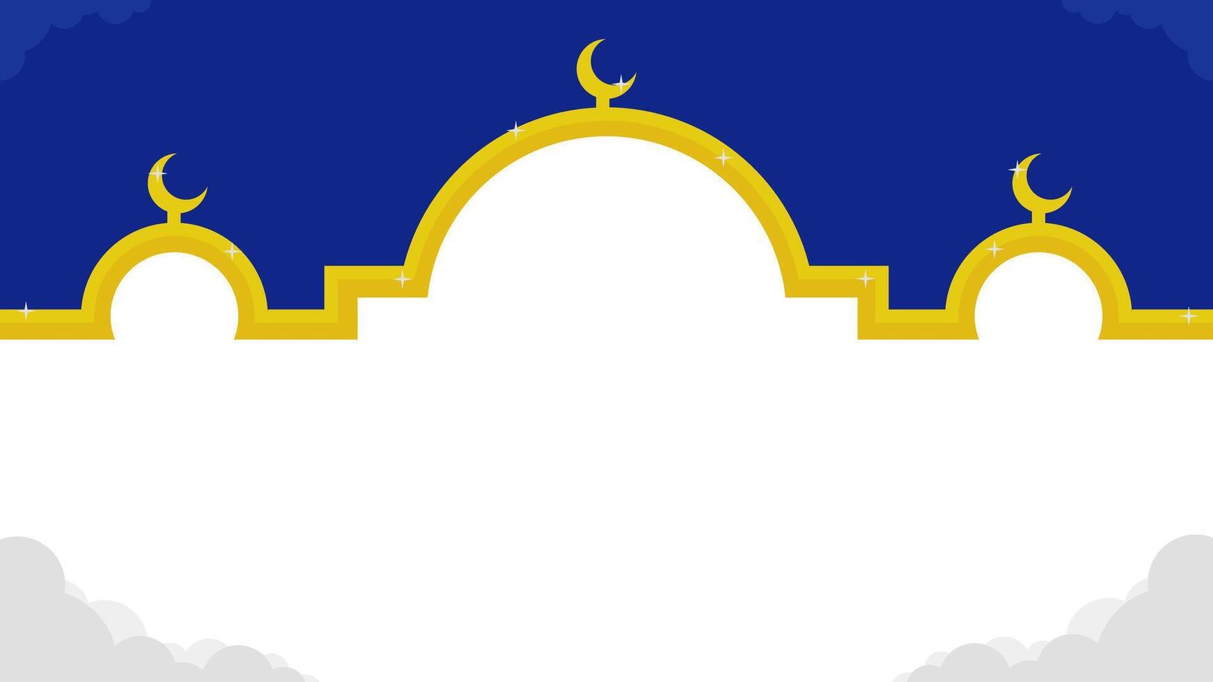 islamic blue and yellow vector template background with mosque shape and empty space for text