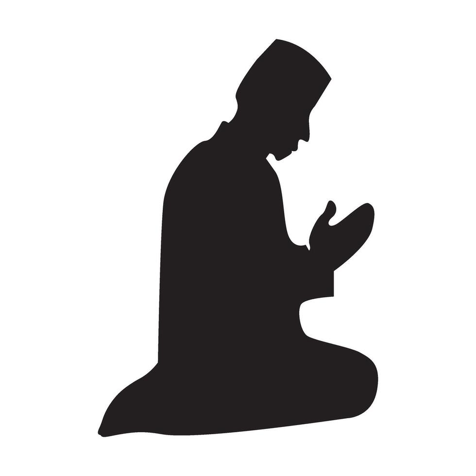 Silhouette of Muslim Praying, Muslim Shalat Silhouette Vector