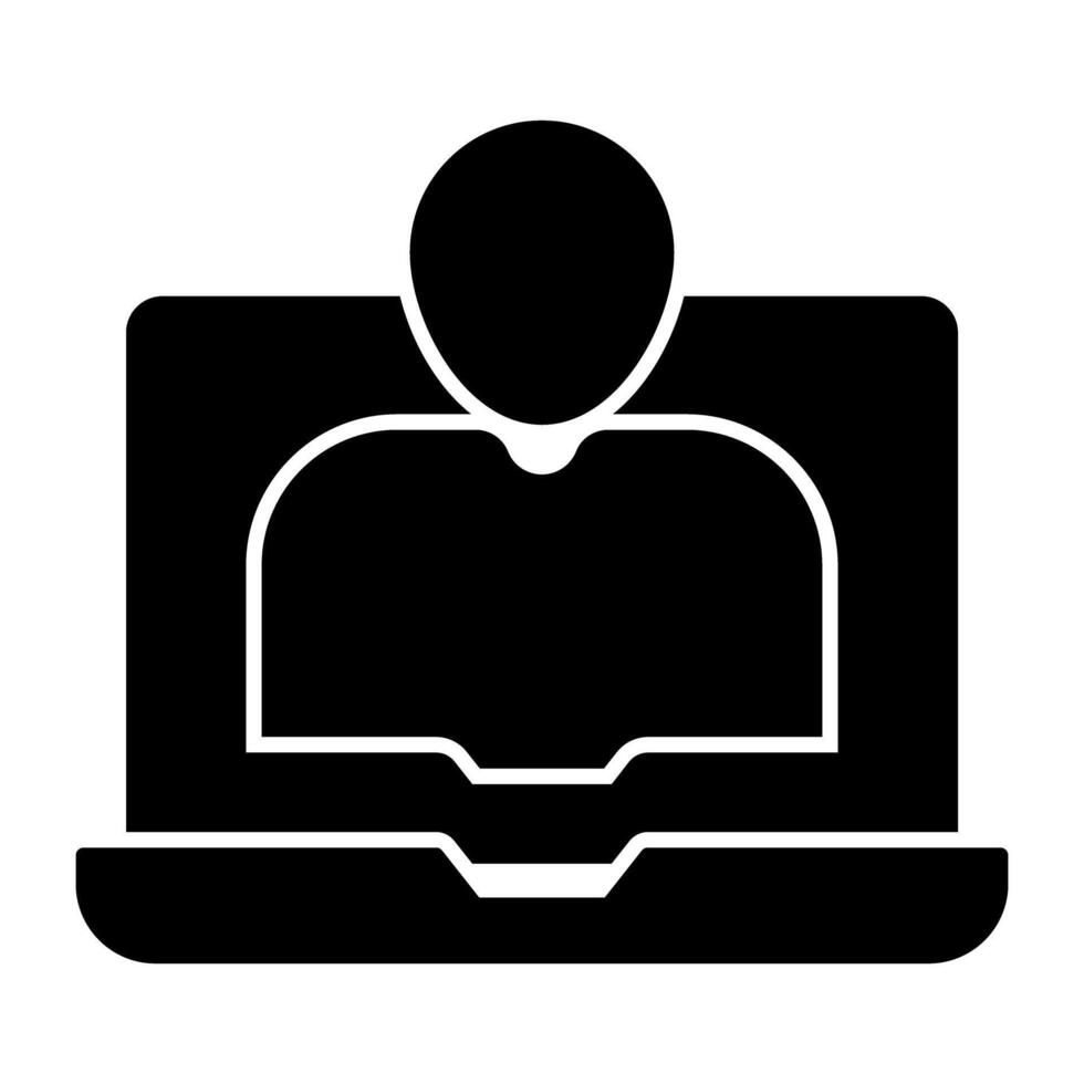 Avatar inside laptop, solid design of online student vector