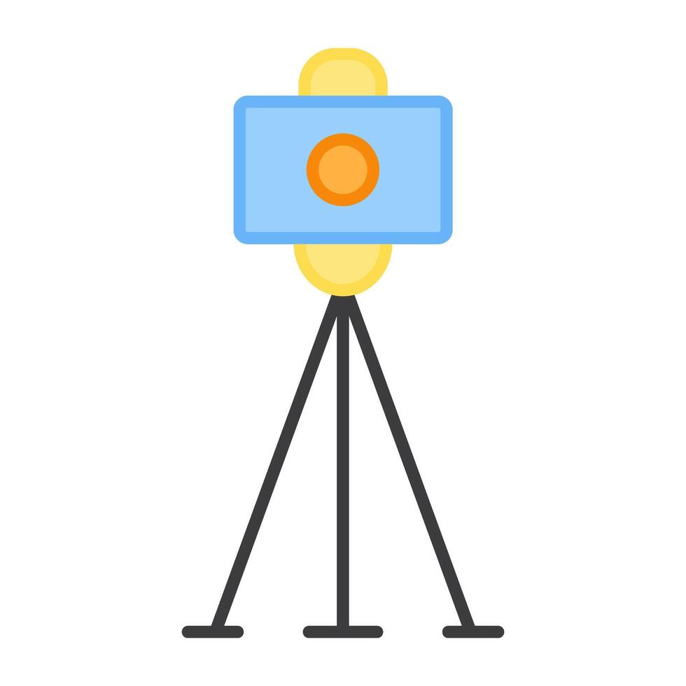 Cam on stand, tripod camera icon vector