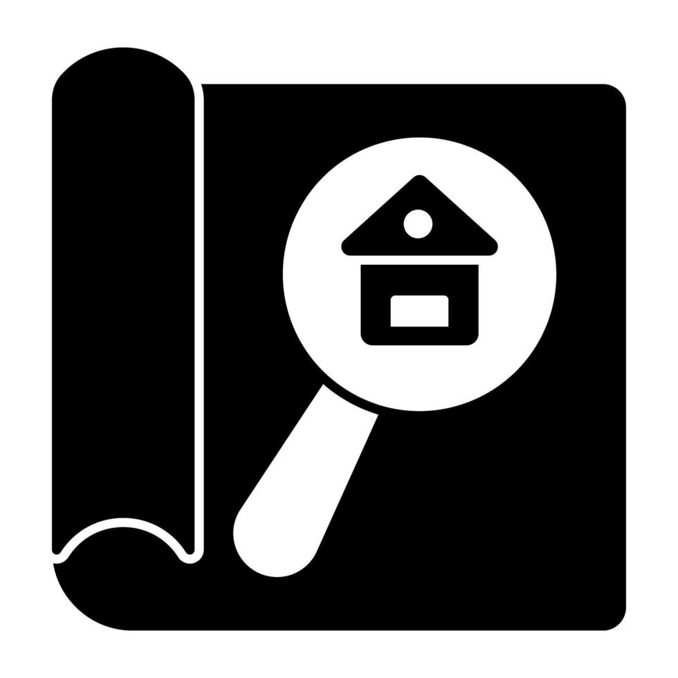 House building under magnifying glass, icon of search house vector