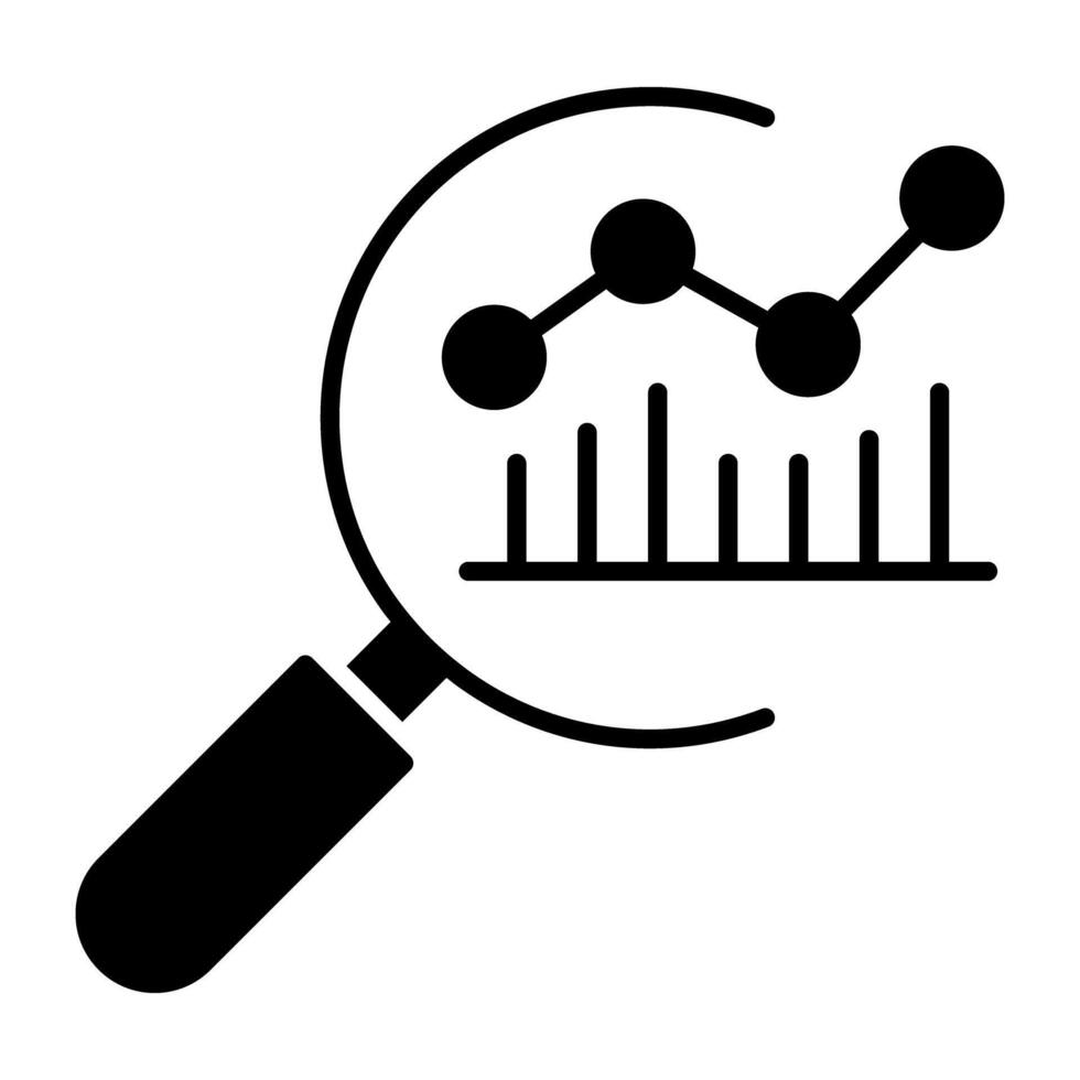 Polyline chart under magnifying glass showing concept of trend analysis vector