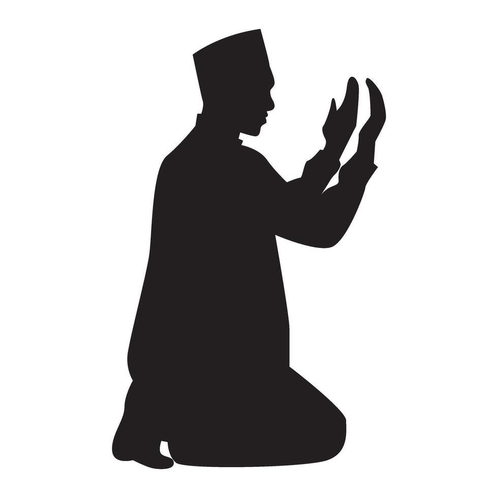 Silhouette of Muslim Praying, Muslim Shalat Silhouette Vector