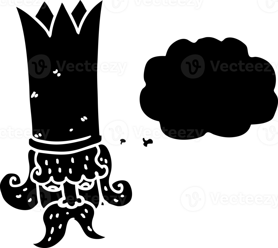 gezeichnet habe gedacht Blase Karikatur König mit enorm Krone solide schwarz Symbol png
