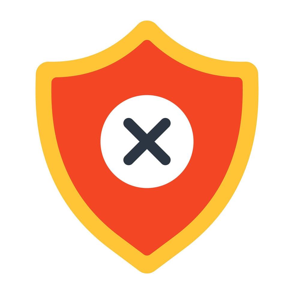 Cross sign on shield denoting concept of no shield vector