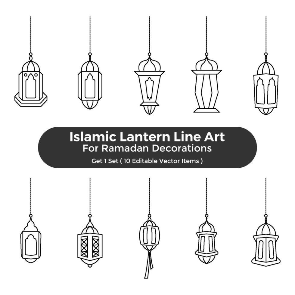 Islamic lantern line art ornament for ramadan decoration set vector