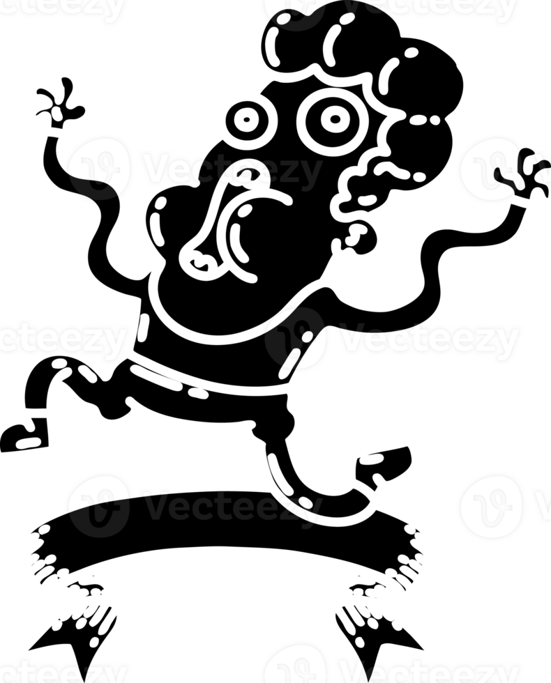 scroll banner with black line work tattoo style frightened man solid black icon png