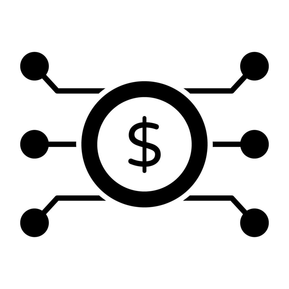 Dollar with nodes, icon of financial network vector