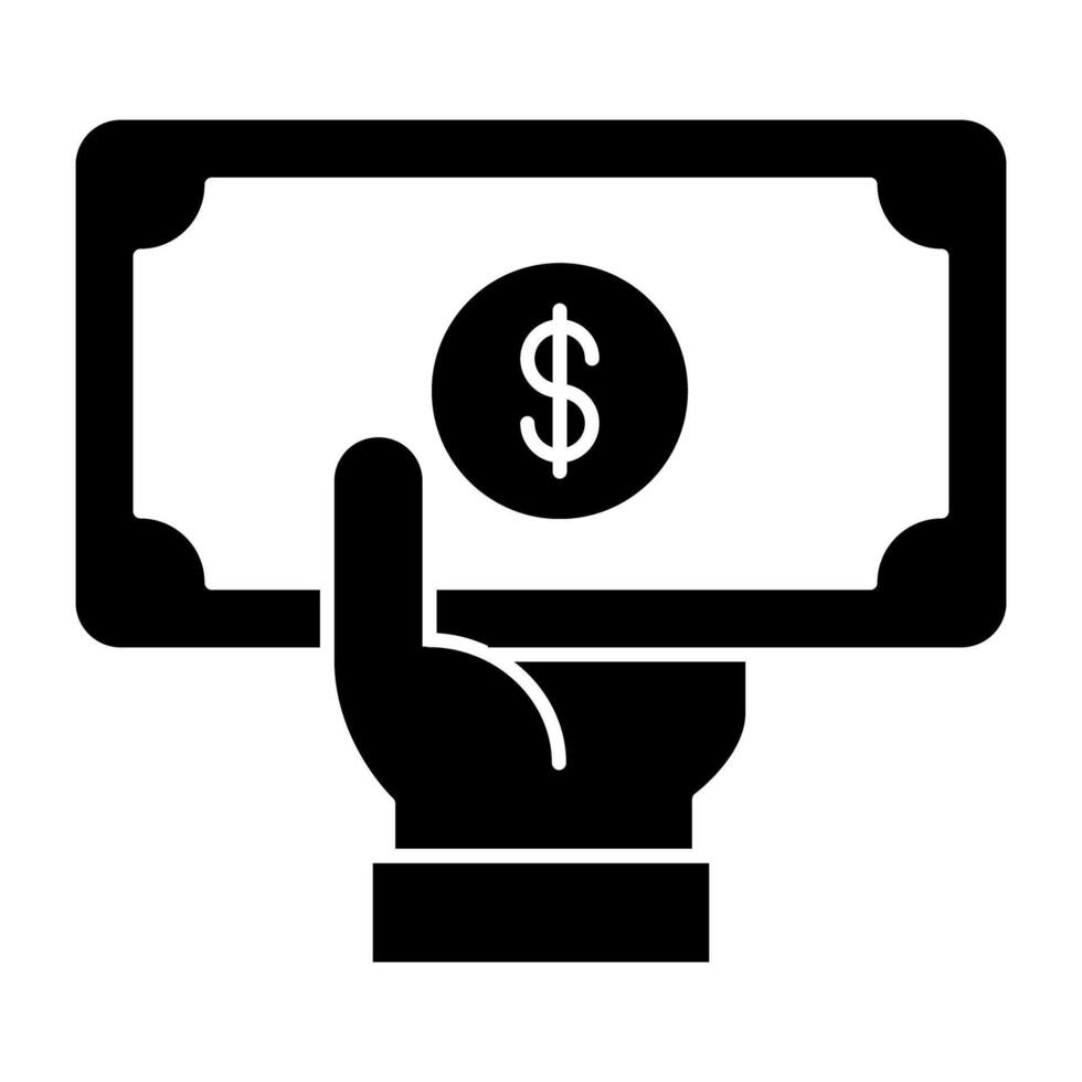 Hand giving money icon in solid design vector