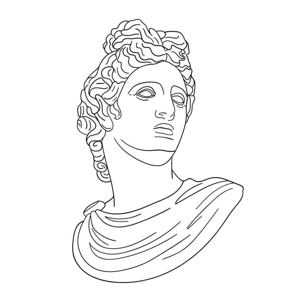 Ancient Greek sculpture. Vector illustration of an antique classical statue in doodle style.